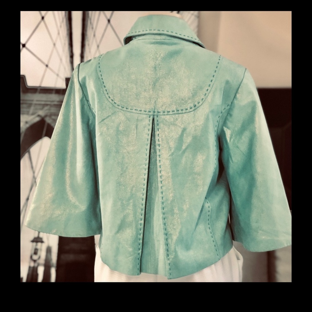 Saguaro Fairycore Green Leather Jacket with gold shimmer flecks - Picture 2 of 8